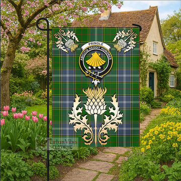 Pringle Tartan Garden Flag with Golden Regal Scottish Thistle Emblem - Tartan Vibes Clothing