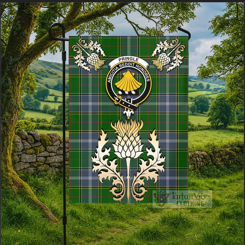 Pringle Tartan Garden Flag with Golden Regal Scottish Thistle Emblem - Tartan Vibes Clothing