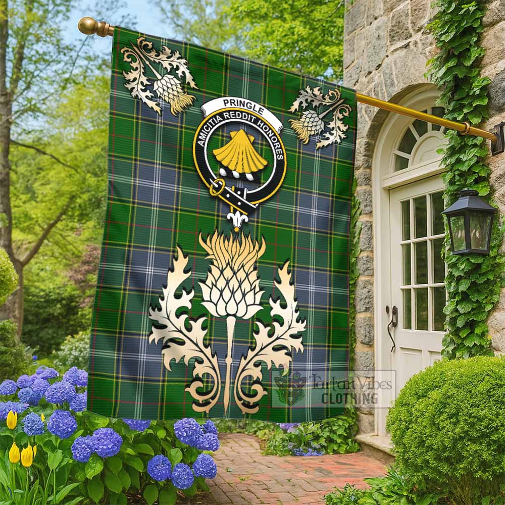 Pringle Tartan Garden Flag with Golden Regal Scottish Thistle Emblem - Tartan Vibes Clothing