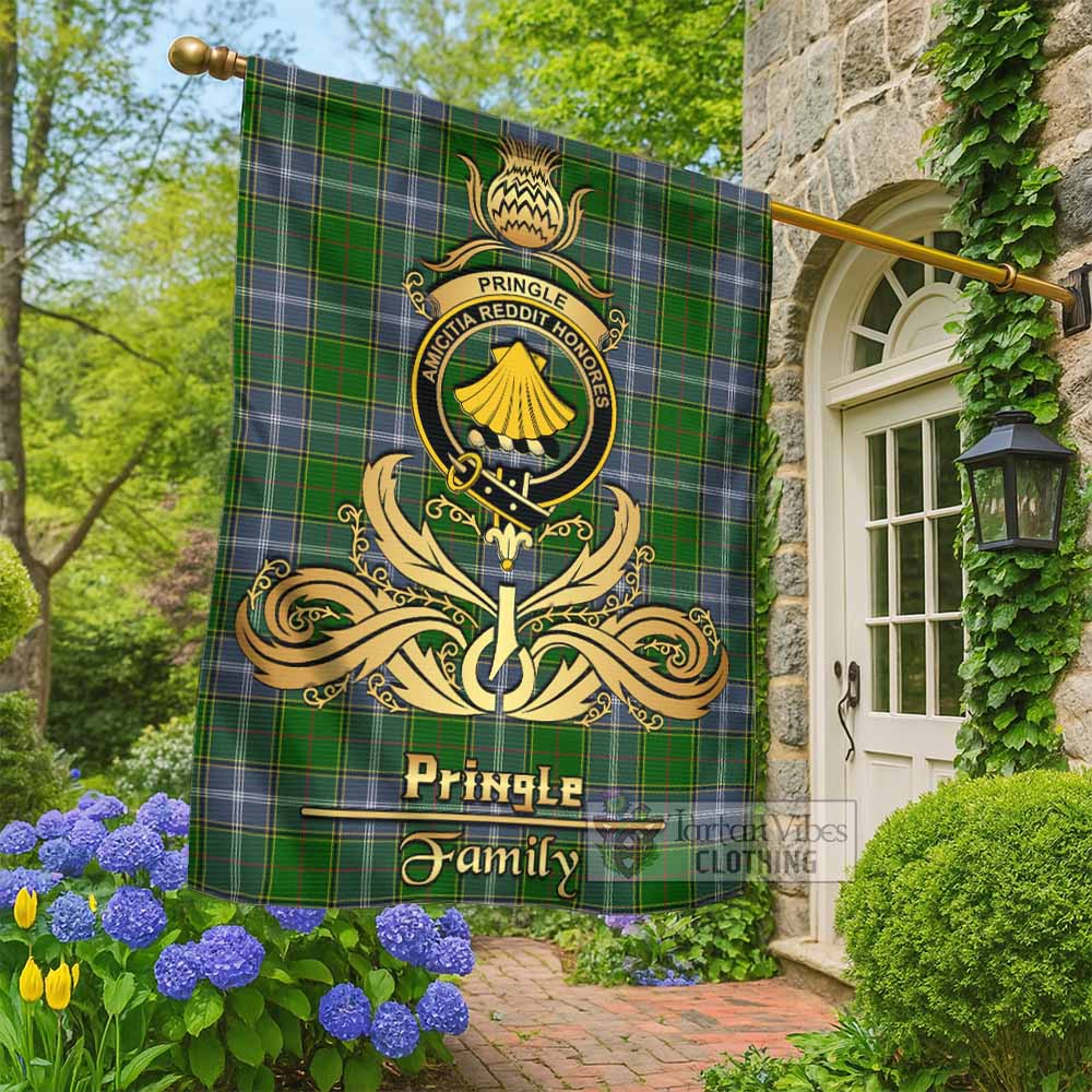 Pringle Tartan Garden Flag with Highland Thistle Cherish Family Crest Style - Tartan Vibes Clothing