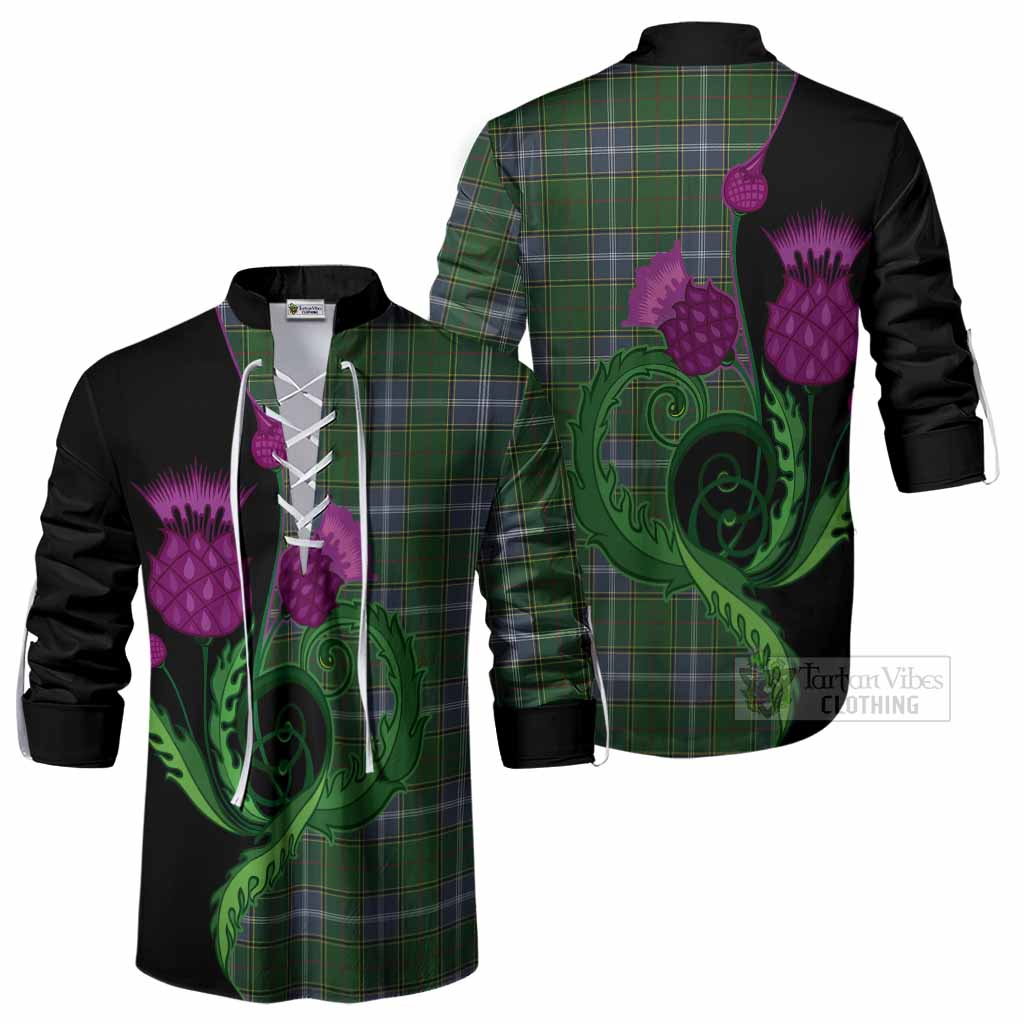 Pringle Tartan Ghillie Shirt Traditional Scottish Thistle
