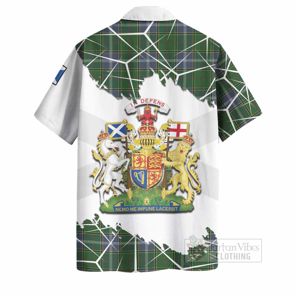 Pringle Tartan Hawaiian Shirt with Family Crest and Lion Rampant Grunge Style
