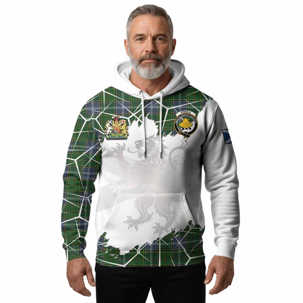 Pringle Tartan Hoodie with Family Crest and Lion Rampant Grunge Style