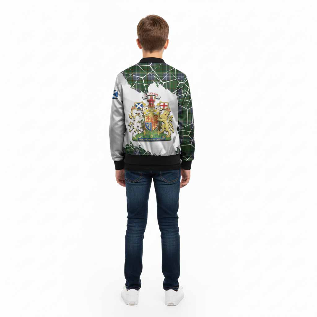 Pringle Tartan Kid Bomber Jacket with Family Crest and Lion Rampant Grunge Style
