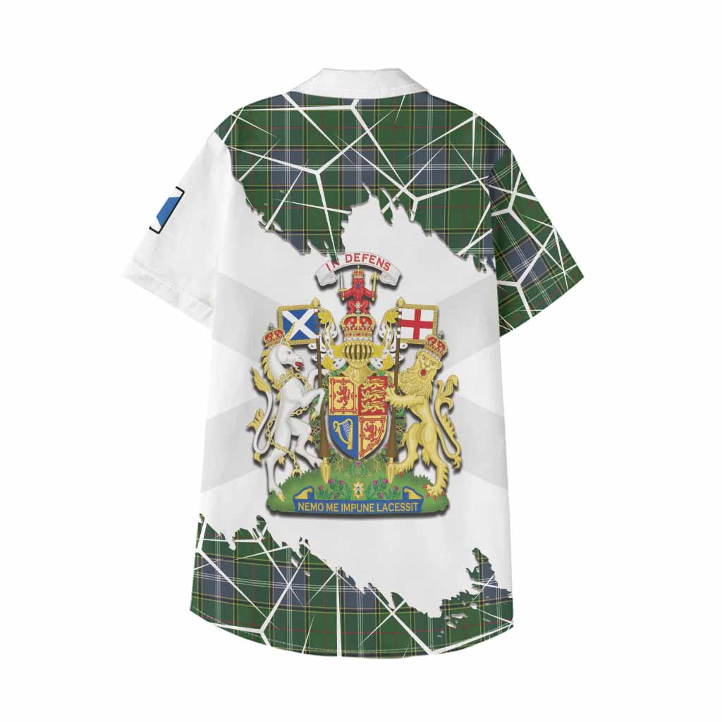 Pringle Tartan Kid Hawaiian Shirt with Family Crest and Lion Rampant Grunge Style