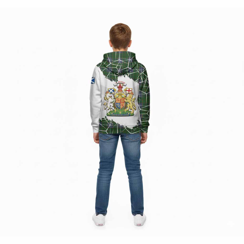 Pringle Tartan Kid Hoodie with Family Crest and Lion Rampant Grunge Style
