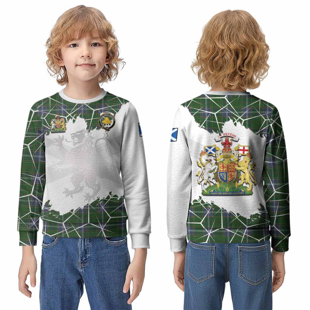 Pringle Tartan Kid Knitted Sweatshirt with Family Crest and Lion Rampant Grunge Style
