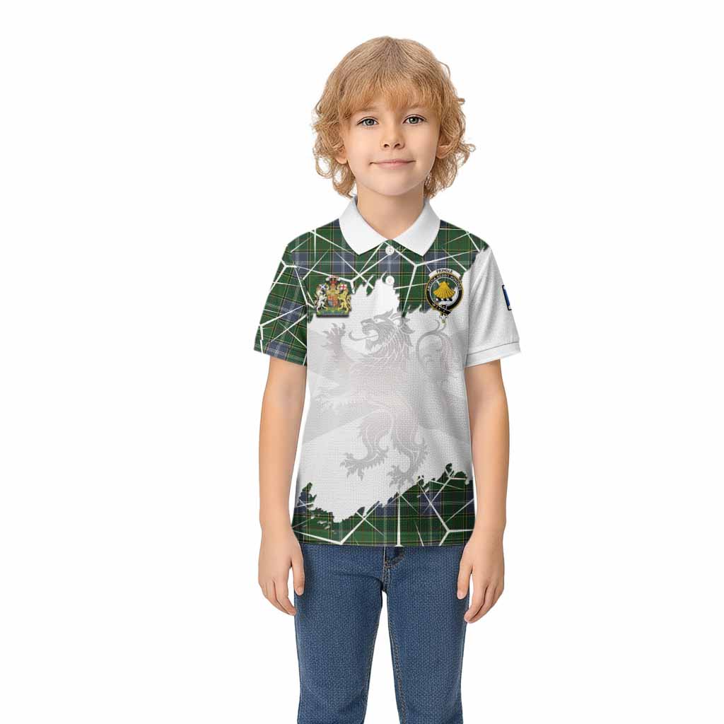 Pringle Tartan Kid Polo Shirt with Family Crest and Lion Rampant Grunge Style