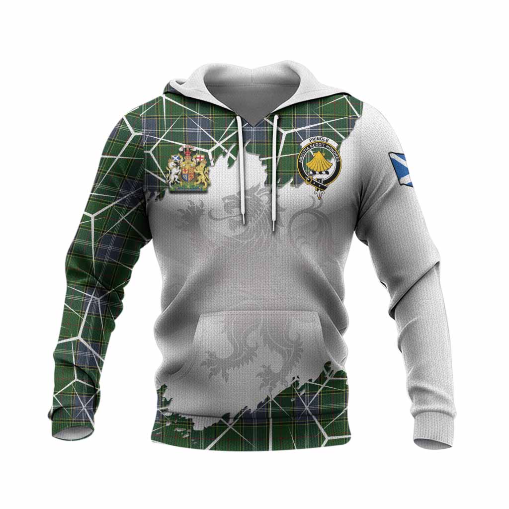 Pringle Tartan Knitted Hoodie with Family Crest and Lion Rampant Grunge Style