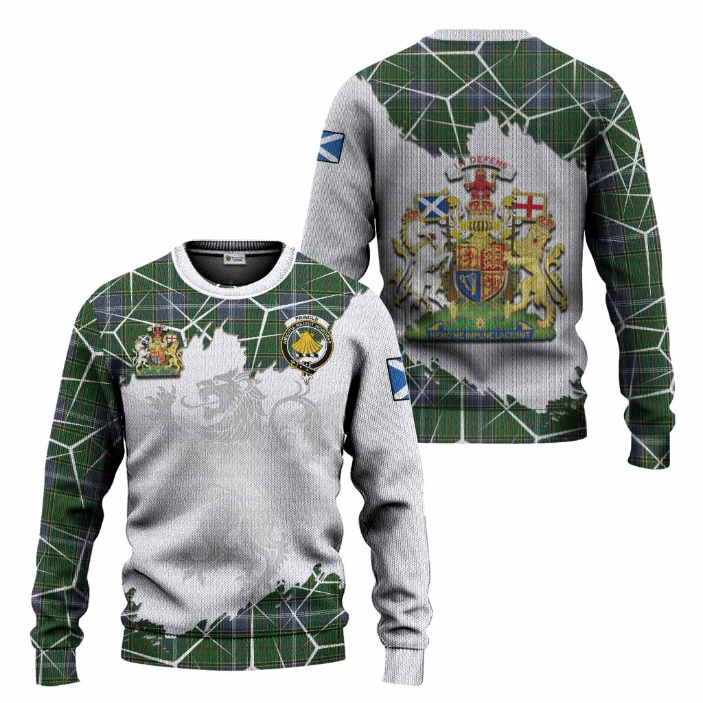 Pringle Tartan Knitted Sweater with Family Crest and Lion Rampant Grunge Style