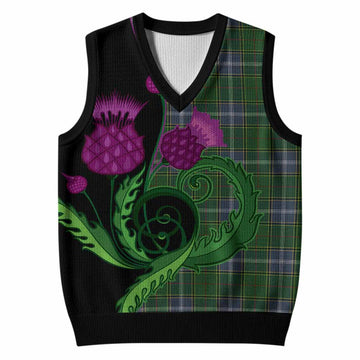 Pringle Tartan Knitted V-Neck Vest Traditional Scottish Thistle