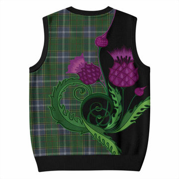 Pringle Tartan Knitted V-Neck Vest Traditional Scottish Thistle