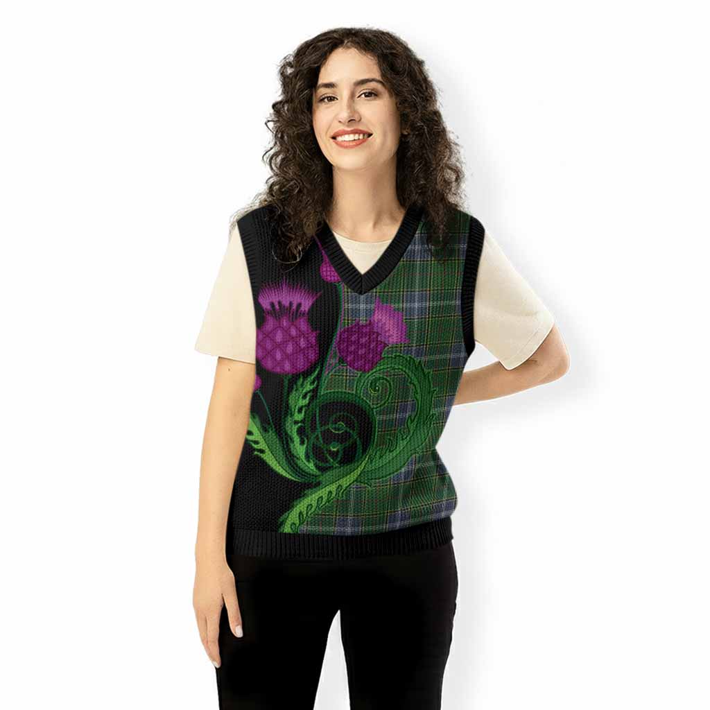 Pringle Tartan Knitted V-Neck Vest Traditional Scottish Thistle