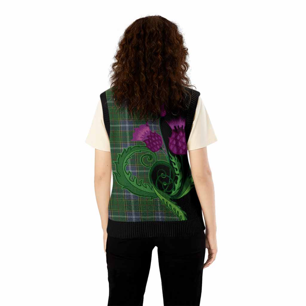 Pringle Tartan Knitted V-Neck Vest Traditional Scottish Thistle