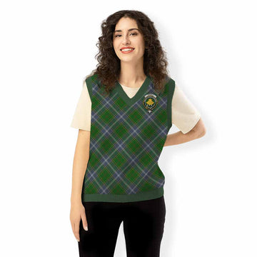Pringle Tartan Knitted V-Neck Vest with Family Crest Cross Style