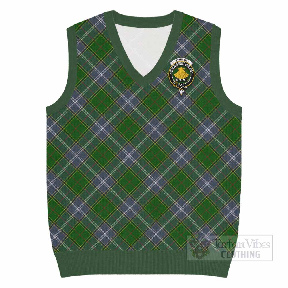 Pringle Tartan Knitted V-Neck Vest with Family Crest Cross Style