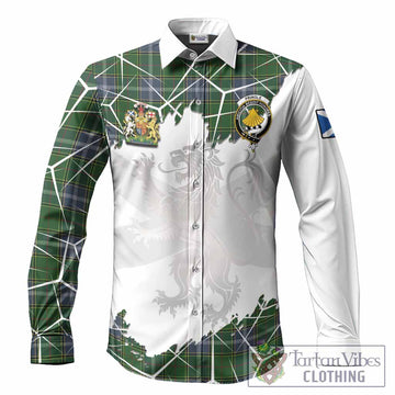 Pringle Tartan Long Sleeve Button Shirts with Family Crest and Lion Rampant Grunge Style
