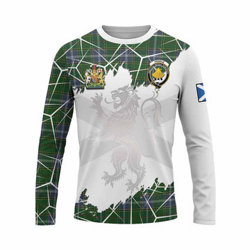 Pringle Tartan Long Sleeve T-Shirt with Family Crest and Lion Rampant Grunge Style