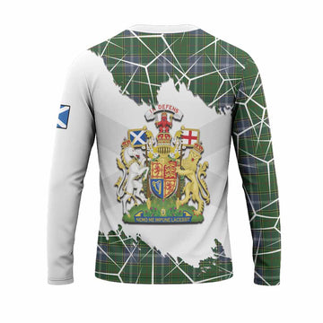 Pringle Tartan Long Sleeve T-Shirt with Family Crest and Lion Rampant Grunge Style