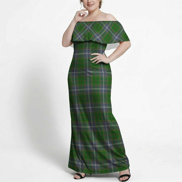 Pringle Tartan Off Shoulder Ruffle Maxi Dress