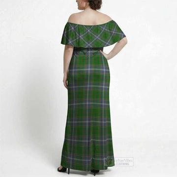 Pringle Tartan Off Shoulder Ruffle Maxi Dress
