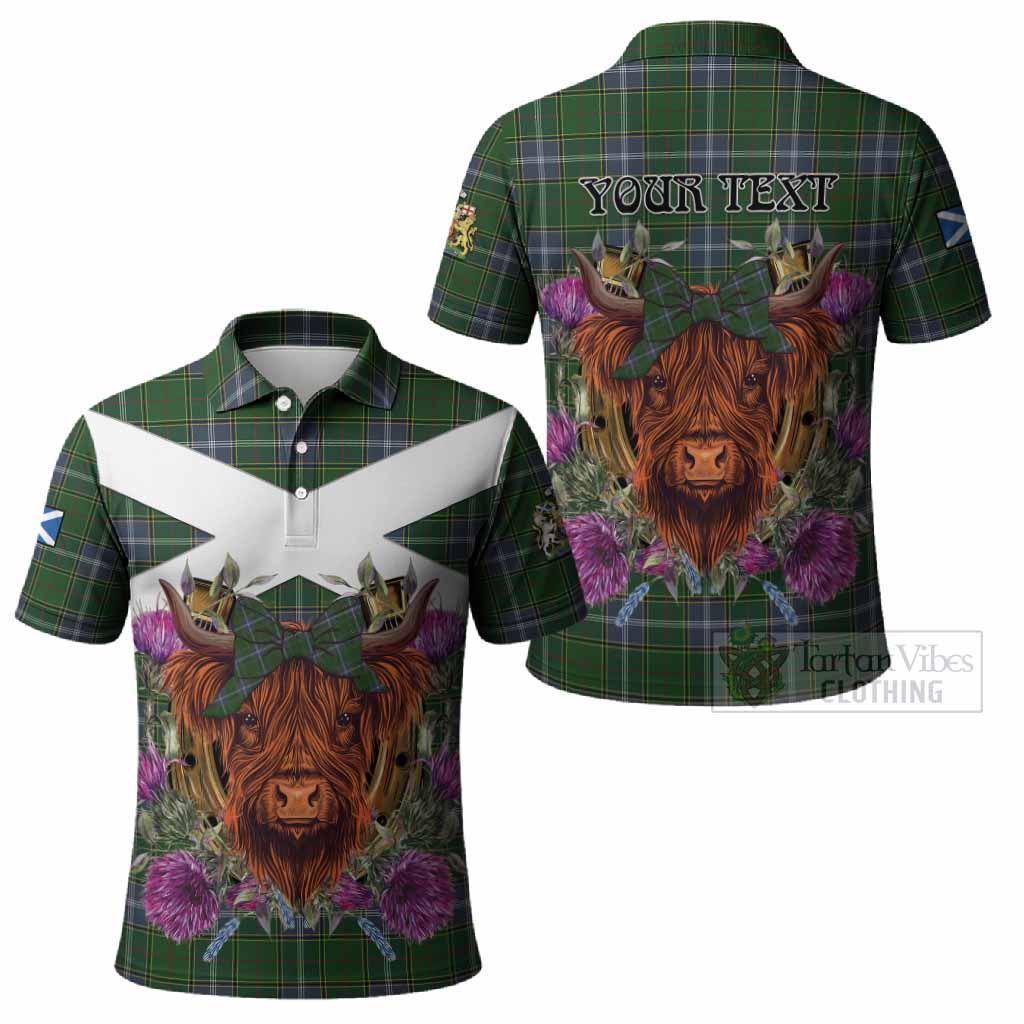 Pringle Tartan Polo Shirt Scottish Thistle Heilan Coo
