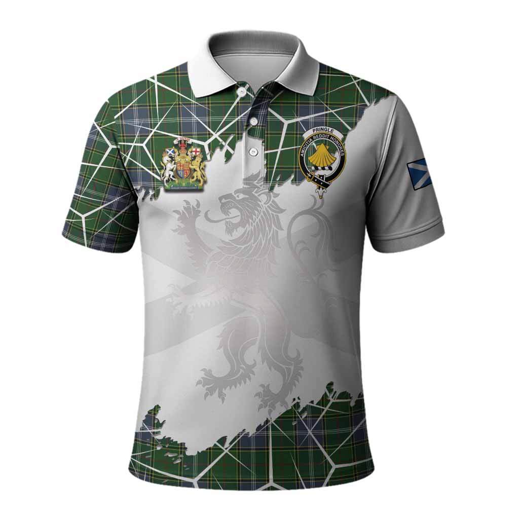 Pringle Tartan Polo Shirt with Family Crest and Lion Rampant Grunge Style