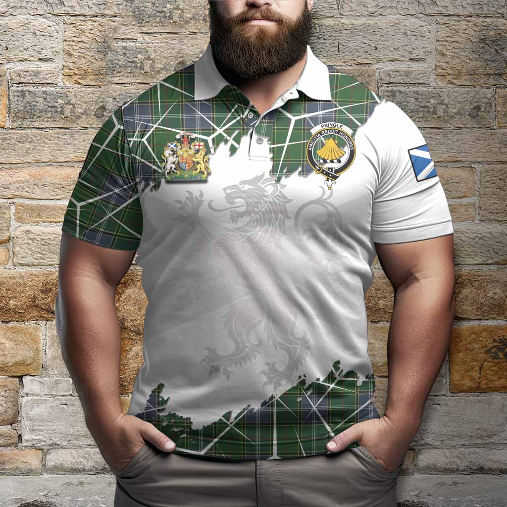 Pringle Tartan Polo Shirt with Family Crest and Lion Rampant Grunge Style