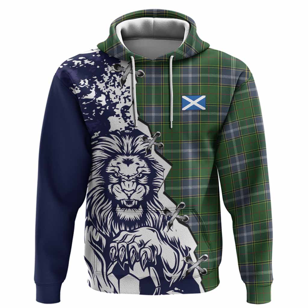 Pringle Tartan Scottish Hoodie Angry Lion With Soccer Ball Style