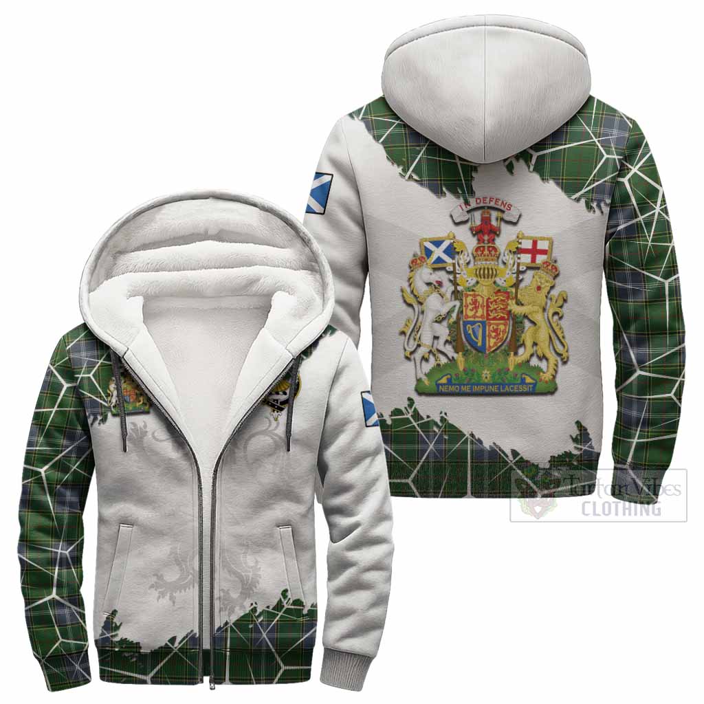 Pringle Tartan Sherpa Hoodie with Family Crest and Lion Rampant Grunge Style