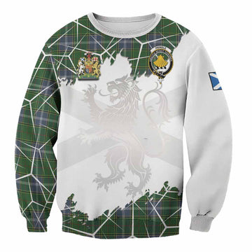 Pringle Tartan Sweatshirt with Family Crest and Lion Rampant Grunge Style