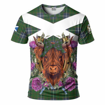 Pringle Tartan T-Shirt Scottish Thistle Heilan Coo