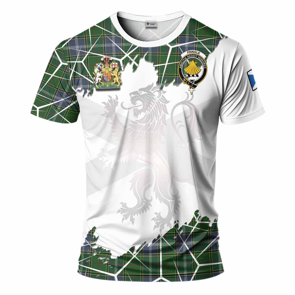 Pringle Tartan T-Shirt with Family Crest and Lion Rampant Grunge Style