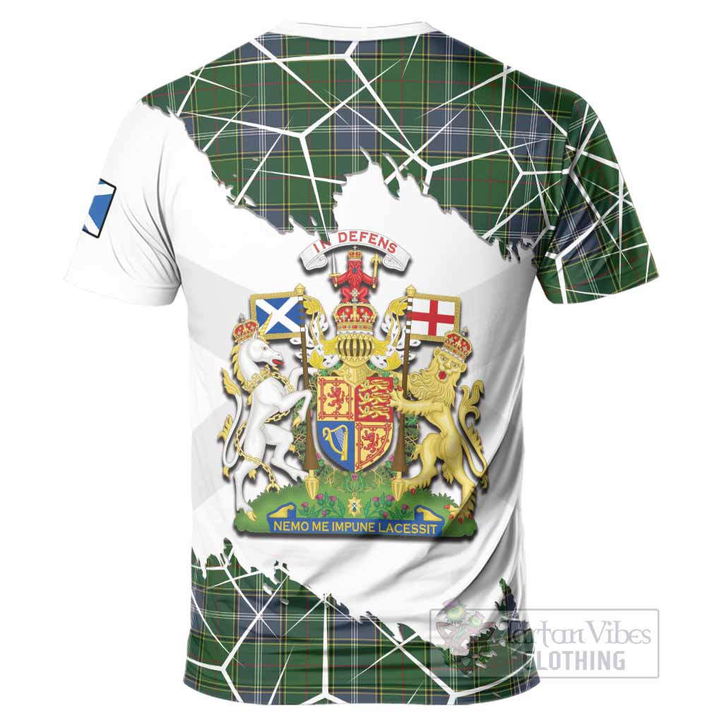 Pringle Tartan T-Shirt with Family Crest and Lion Rampant Grunge Style
