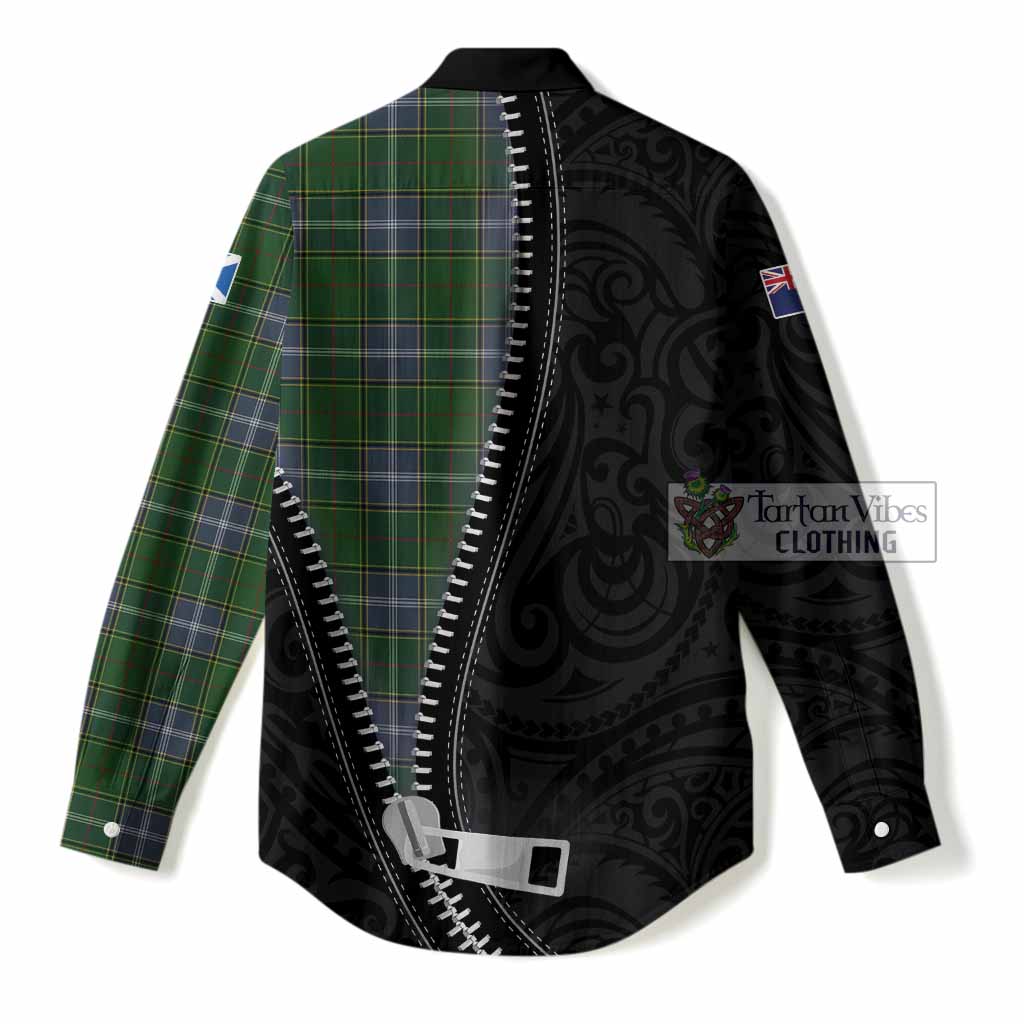 Pringle Tartan Women Casual Shirt New Zealand Pattern Unique Zipper Stylized