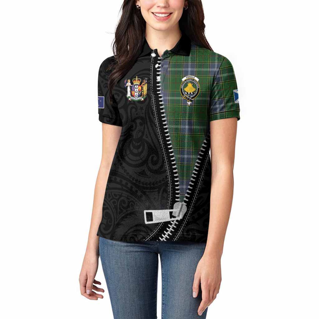 Pringle Tartan Women Polo Shirt New Zealand Pattern Unique Zipper Stylized