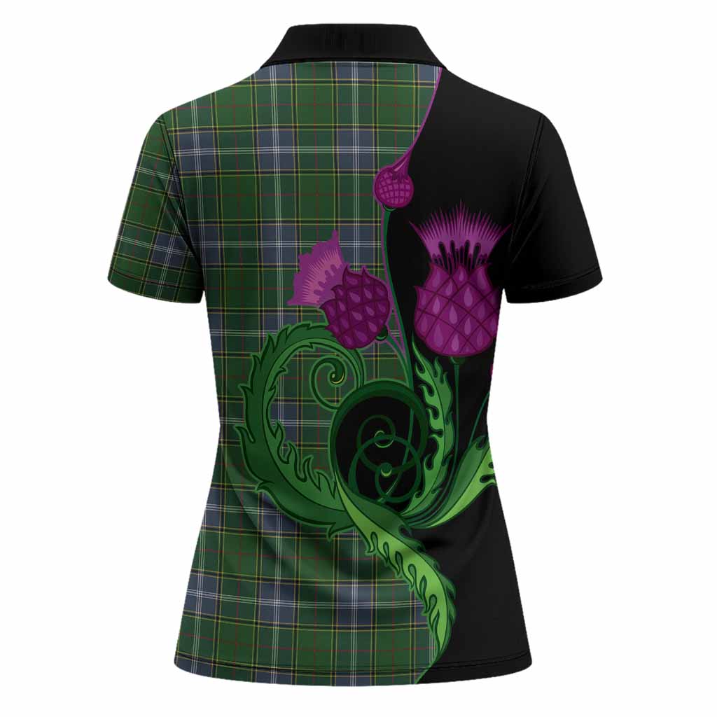 Pringle Tartan Women Polo Shirt Traditional Scottish Thistle