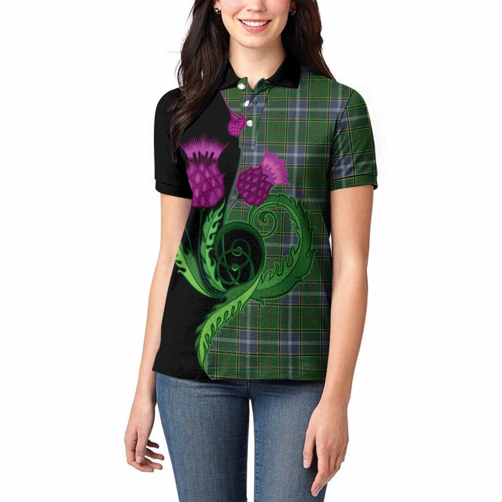 Pringle Tartan Women Polo Shirt Traditional Scottish Thistle