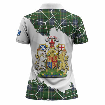 Pringle Tartan Women Polo Shirt with Family Crest and Lion Rampant Grunge Style