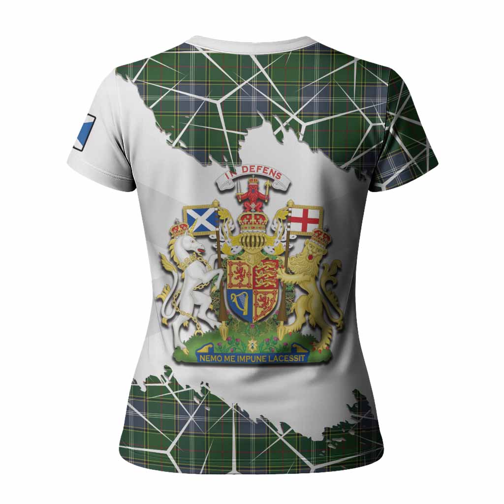 Pringle Tartan Women T shirt with Family Crest and Lion Rampant Grunge Style
