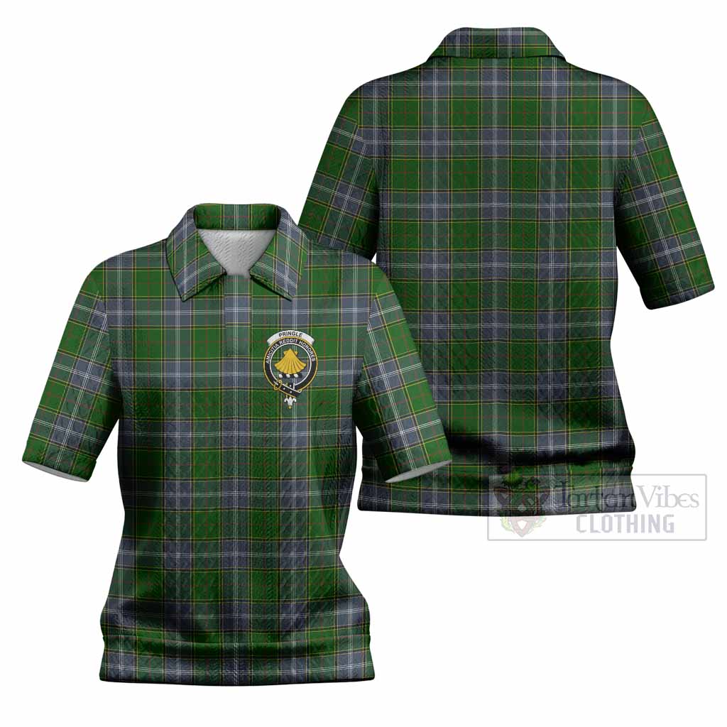Pringle Tartan Women’s Polo Sweater Top with Family Crest