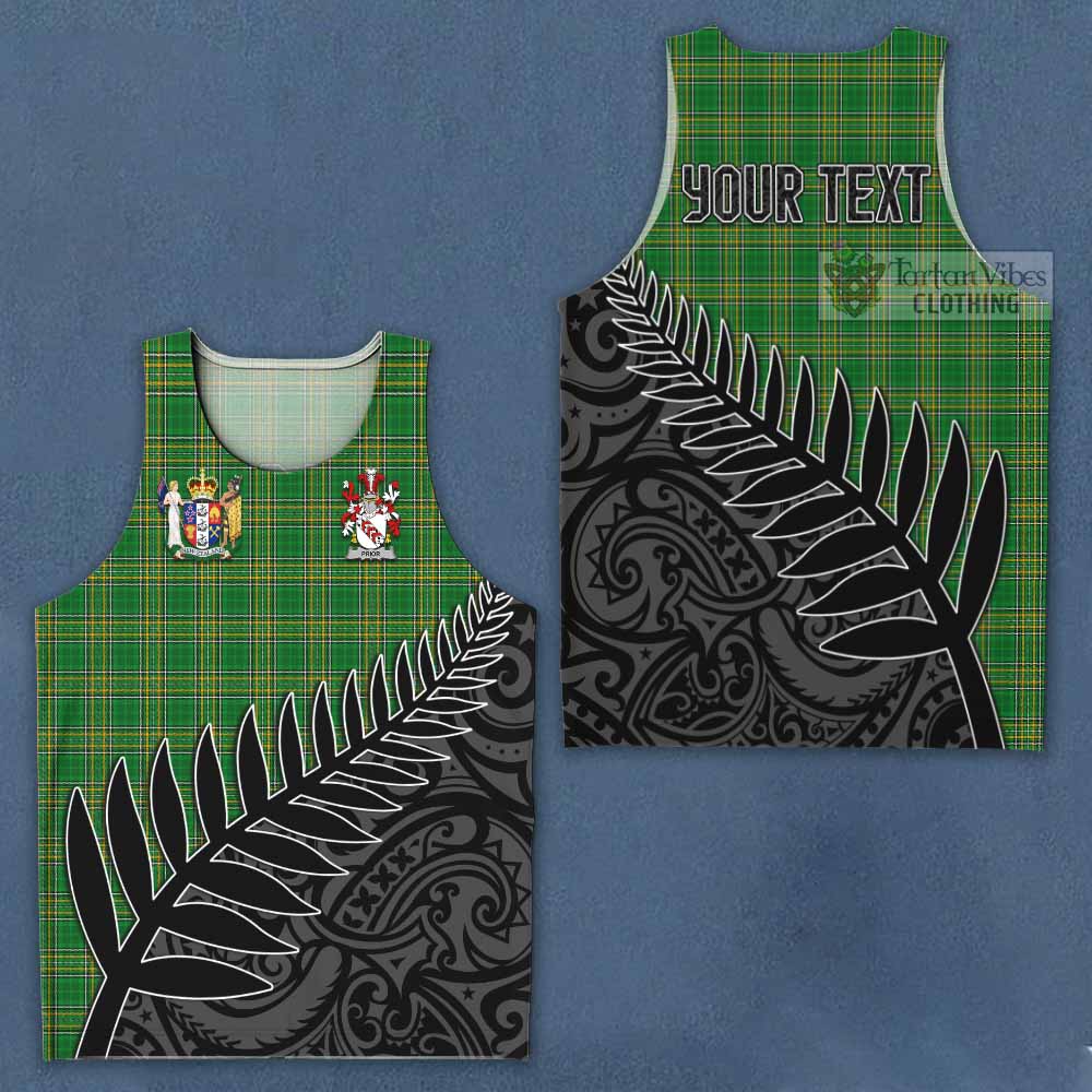 Tartan Vibes Clothing Prior Irish Clan Tartan Men's Tank Top with Coat of Arms New Zealand Silver Fern Half Style