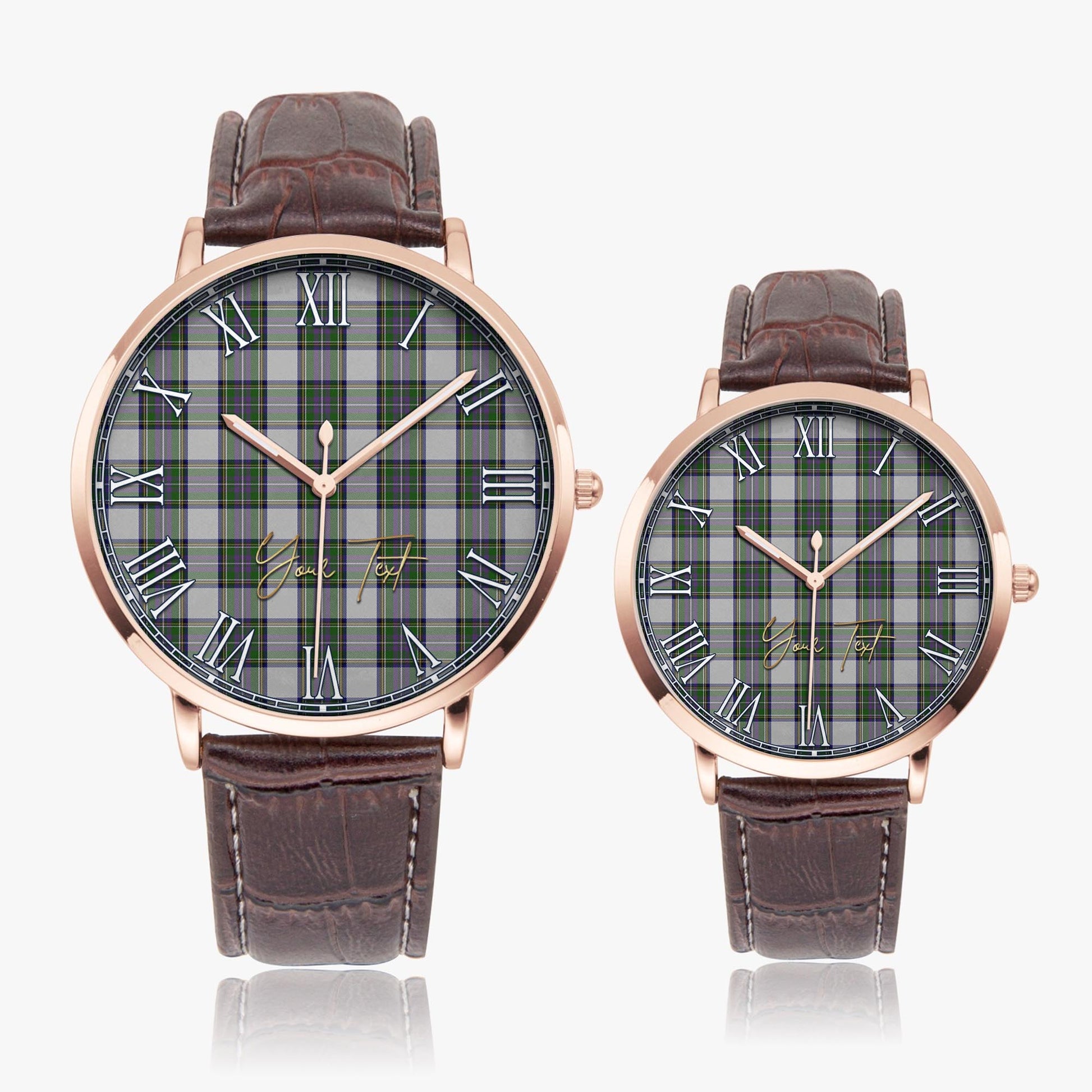 Pritchard Tartan Personalized Your Text Leather Trap Quartz Watch Ultra Thin Rose Gold Case With Brown Leather Strap - Tartanvibesclothing