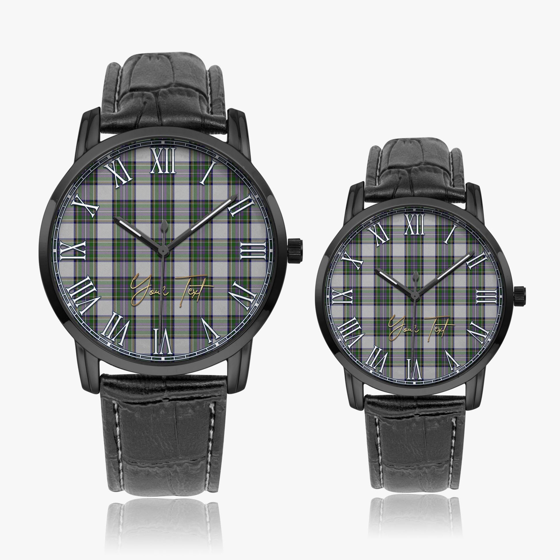 Pritchard Tartan Personalized Your Text Leather Trap Quartz Watch Wide Type Black Case With Black Leather Strap - Tartanvibesclothing