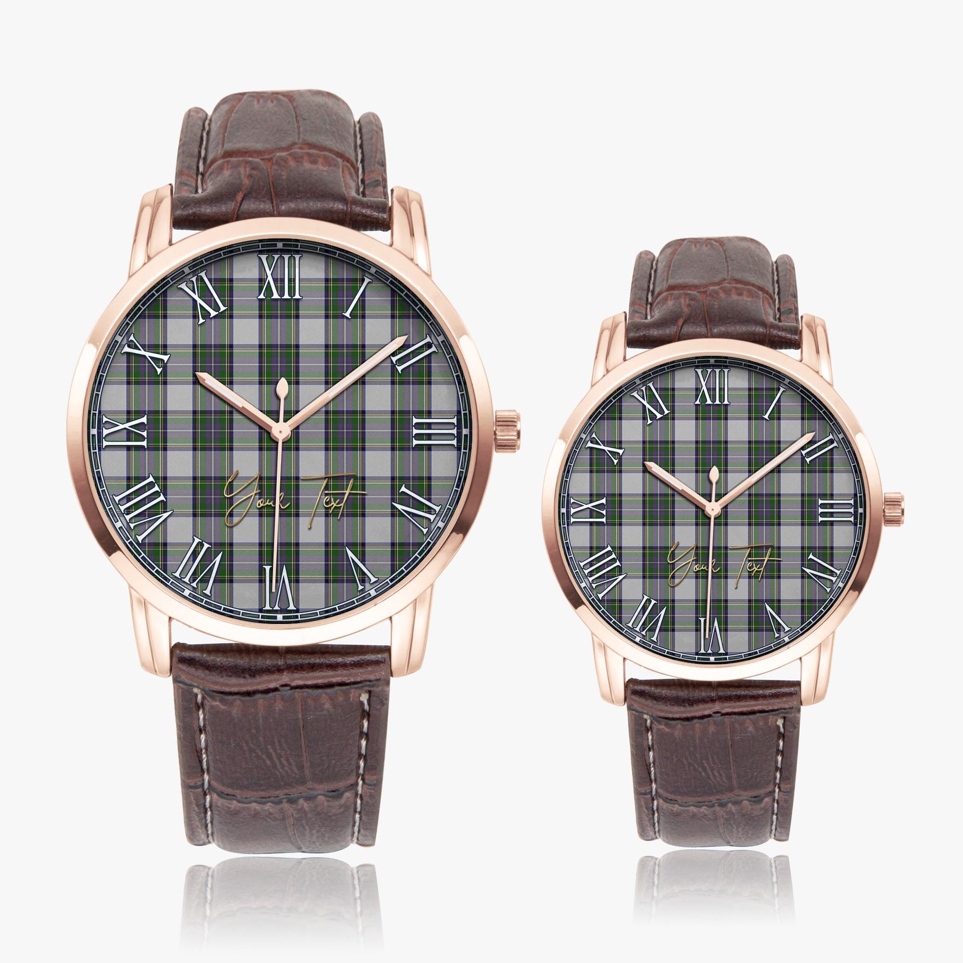 Pritchard Tartan Personalized Your Text Leather Trap Quartz Watch Wide Type Rose Gold Case With Brown Leather Strap - Tartanvibesclothing