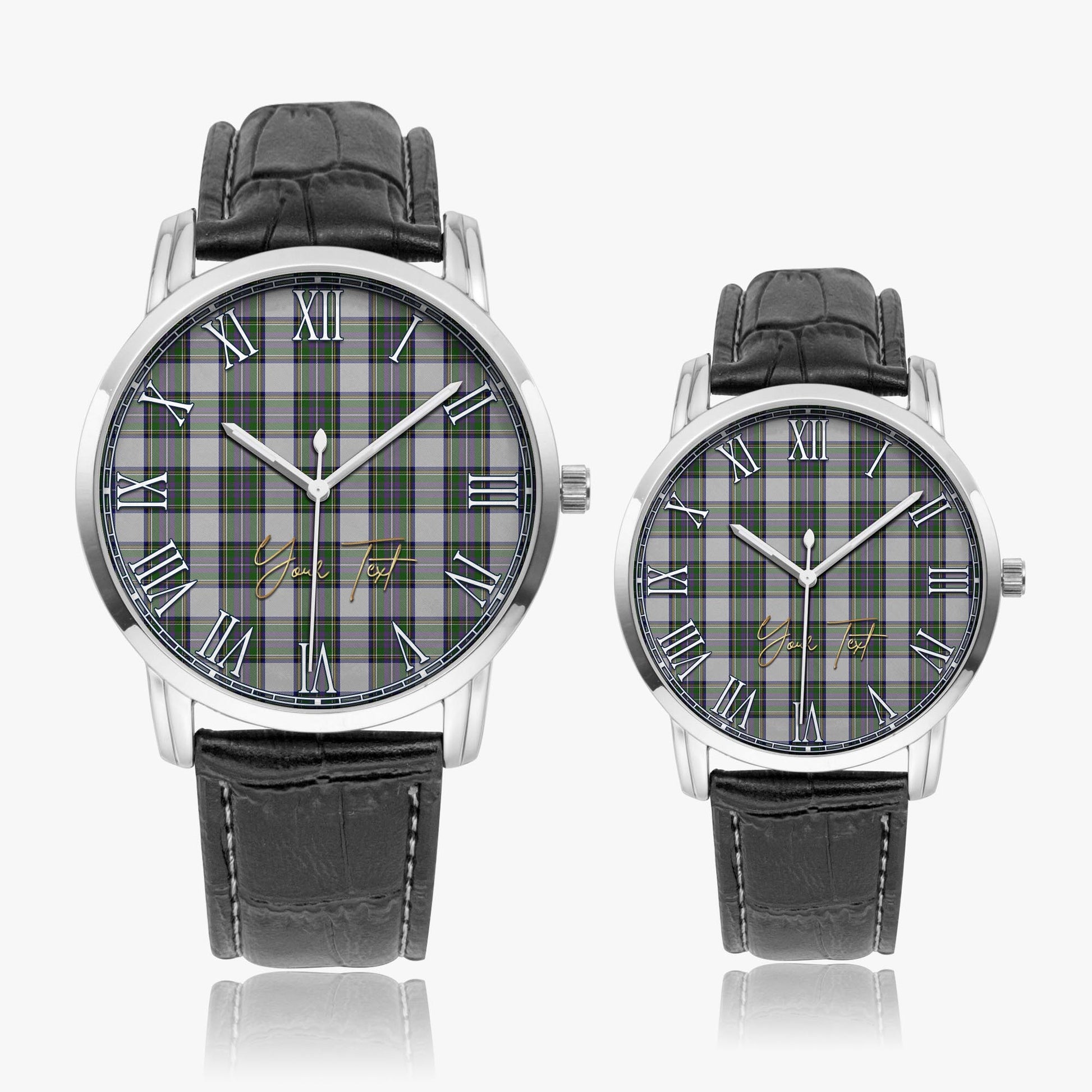 Pritchard Tartan Personalized Your Text Leather Trap Quartz Watch Wide Type Silver Case With Black Leather Strap - Tartanvibesclothing