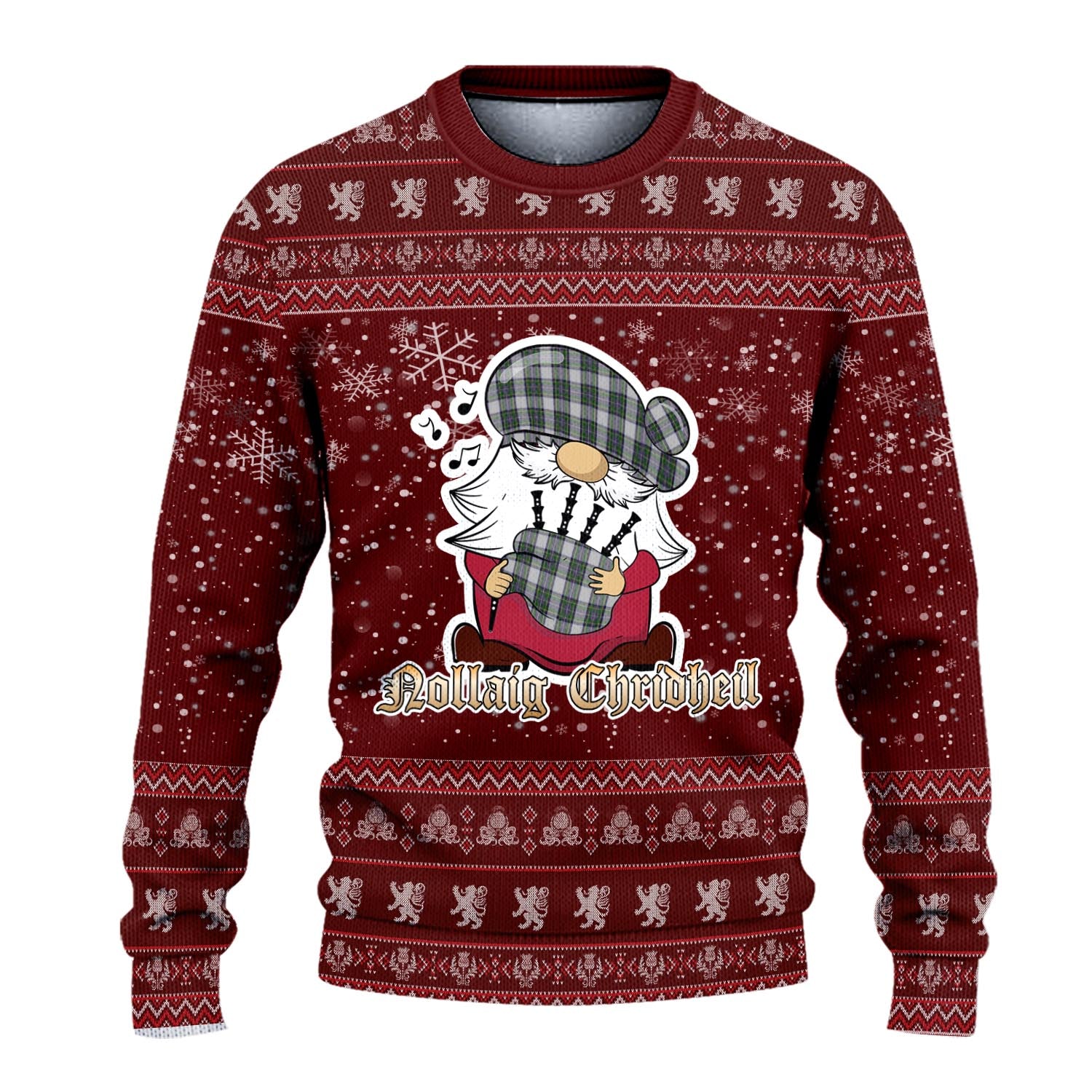 Pritchard Clan Christmas Family Knitted Sweater with Funny Gnome Playing Bagpipes - Tartanvibesclothing