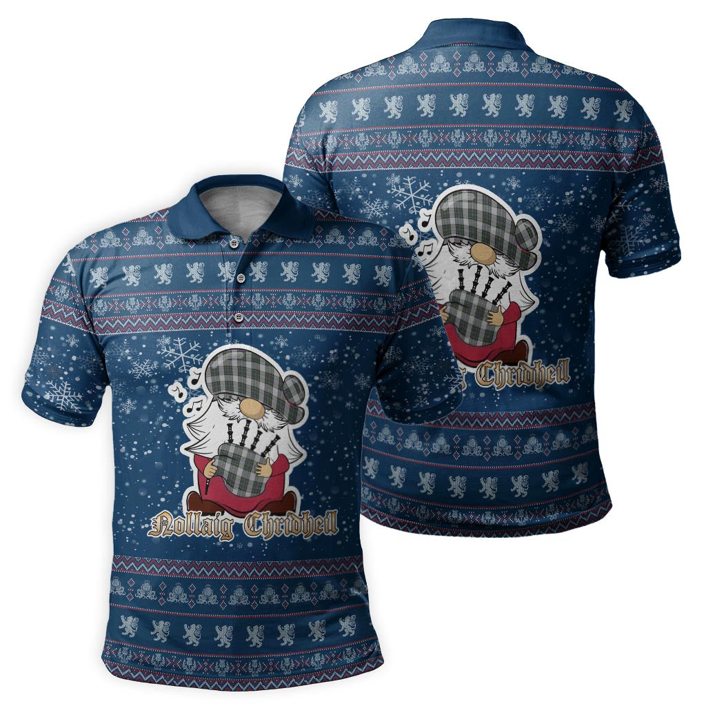 Pritchard Clan Christmas Family Polo Shirt with Funny Gnome Playing Bagpipes Men's Polo Shirt Blue - Tartanvibesclothing