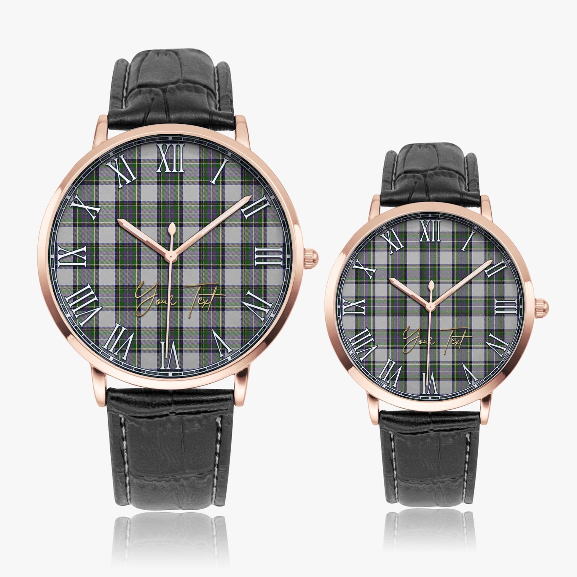 Pritchard Tartan Personalized Your Text Leather Trap Quartz Watch Ultra Thin Rose Gold Case With Black Leather Strap - Tartanvibesclothing