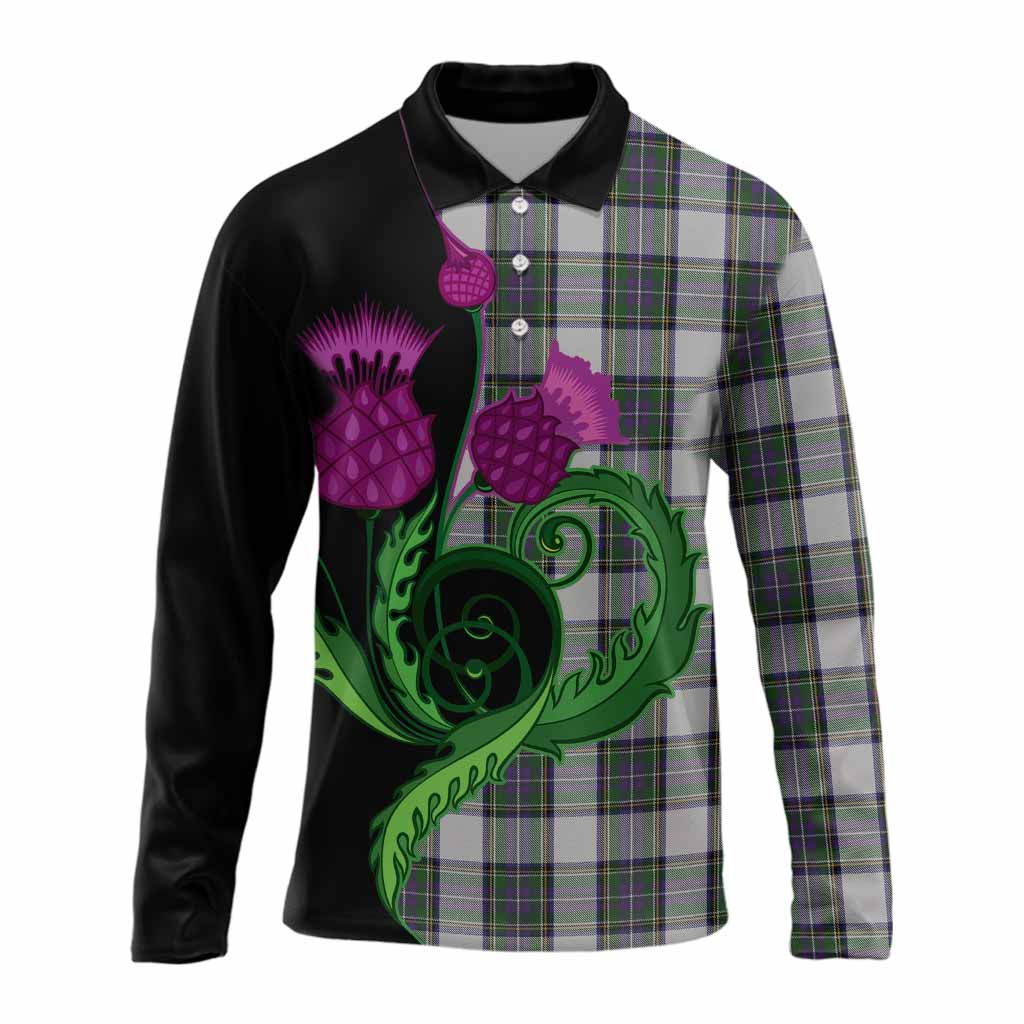 Pritchard Tartan Long Sleeve Polo Shirt Traditional Scottish Thistle